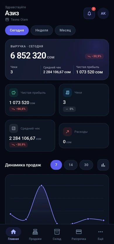 Главная в приложении ZeroSell